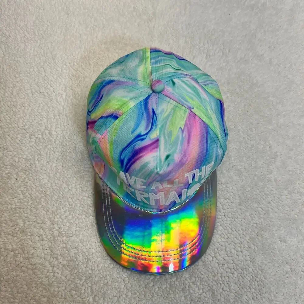 Justice Cap Save All The Mermaids Tie Dye Pastel Iridescent Hat